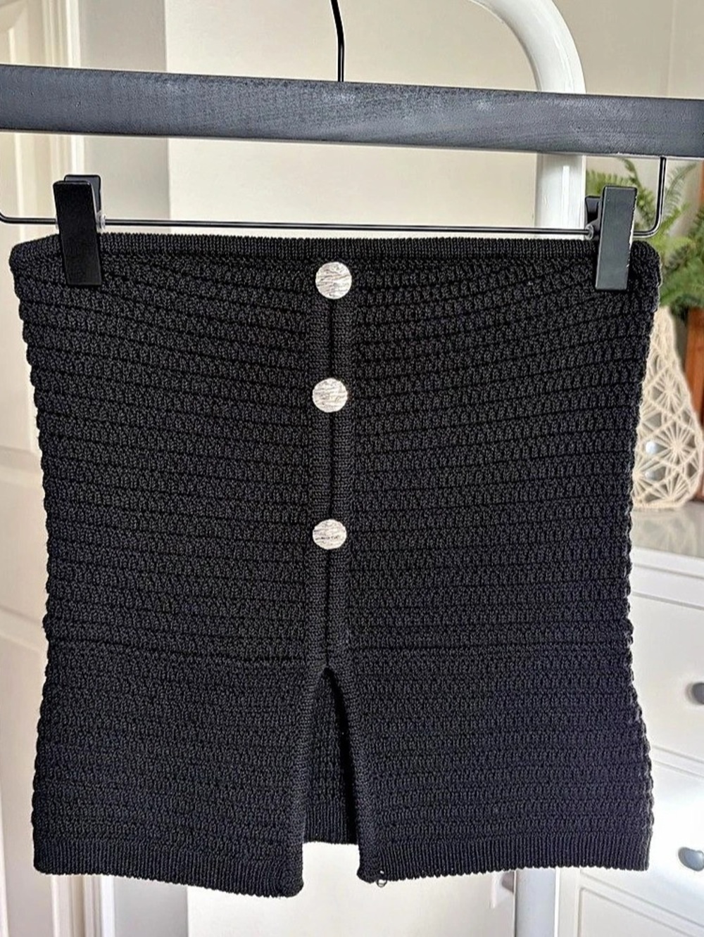 Bershka Knit Strapless Black Top with Silver Buttons